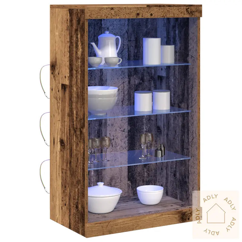 Sideboard Med Led-Lamper Gamle Treverk 60,5X37X100 Cm