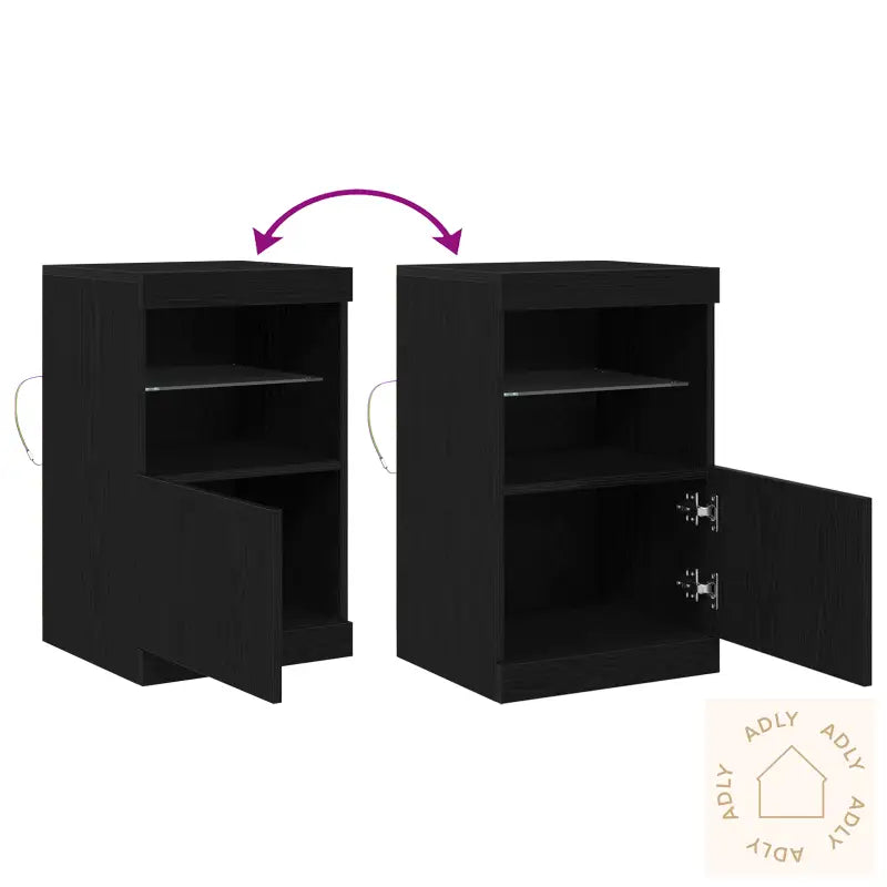 Sideboard Med Led-Lamper Svart Eik 41X37X67 Cm