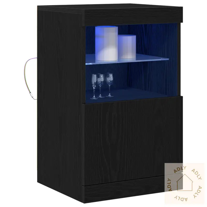 Sideboard Med Led-Lamper Svart Eik 41X37X67 Cm
