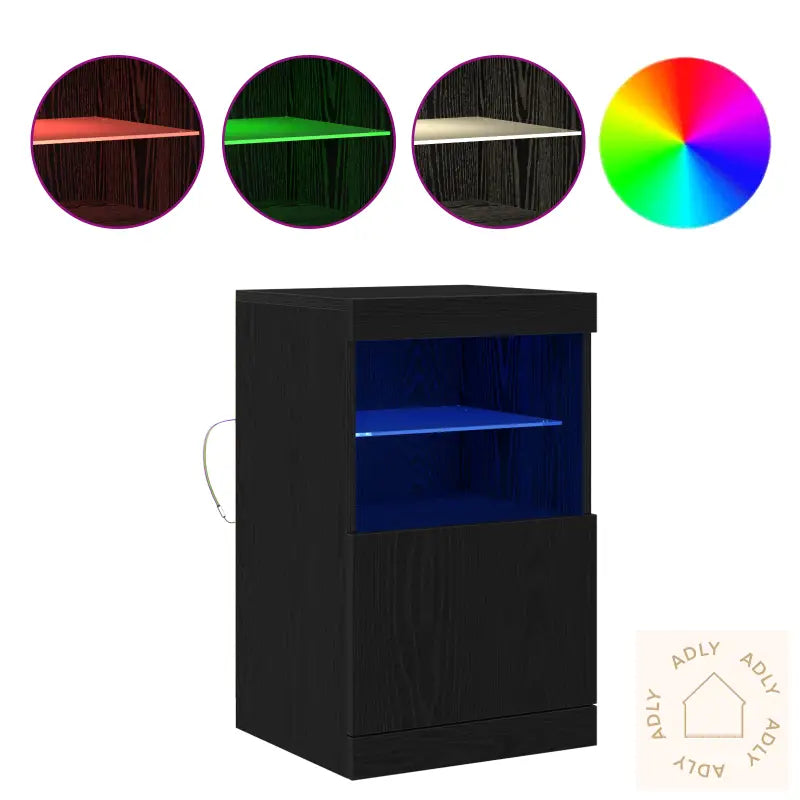 Sideboard Med Led-Lamper Svart Eik 41X37X67 Cm
