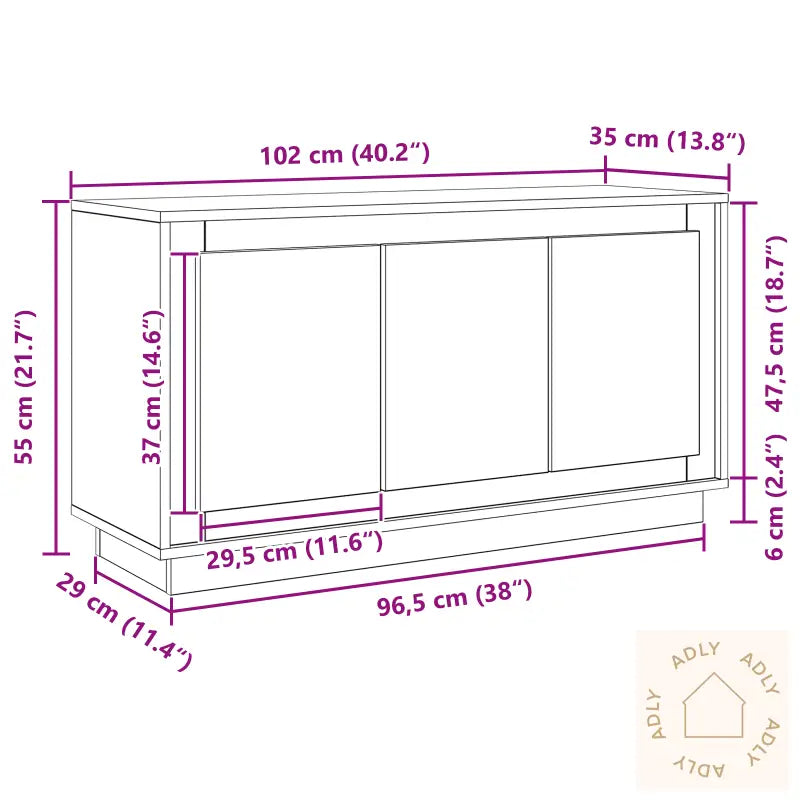 Sideboard Svart Eik 102X35X55 Cm Konstruert Tre