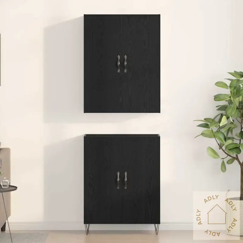 Høyskapse Svart Eik 69,5X34X180 Cm Konstruert Tre