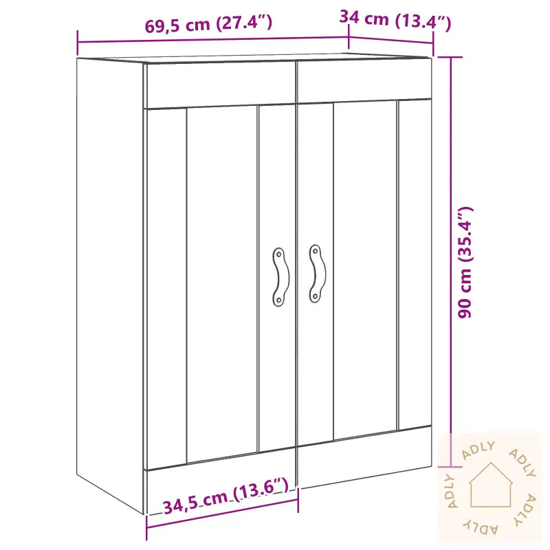 Vegghengt Hylle Med Glassdører Gamle Tre 69,5X34X90 Cm