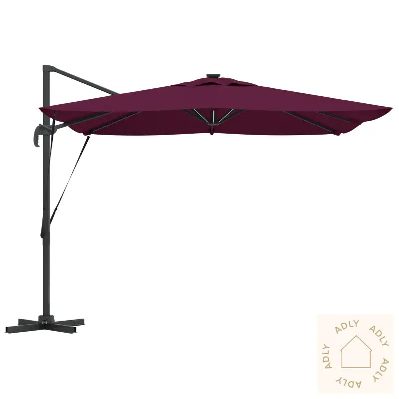 Cantilever Roma Parasoll Med Led-Lamper Burgunder 286X285X270 Cm Aluminium