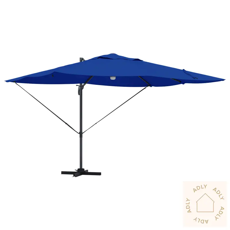 Azure Blå Cantilever Parasol Azure Blå Polyesterduk Stor Vippbar