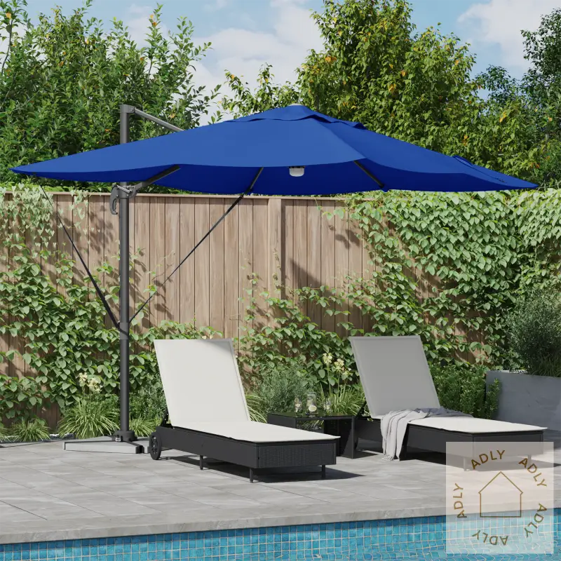 Azure Blå Cantilever Parasol Azure Blå Polyesterduk Stor Vippbar