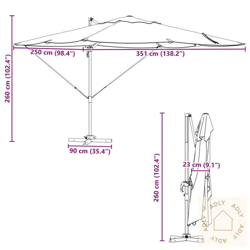 Cantilever-Parasoll Sand Polyester Stor Justerbar