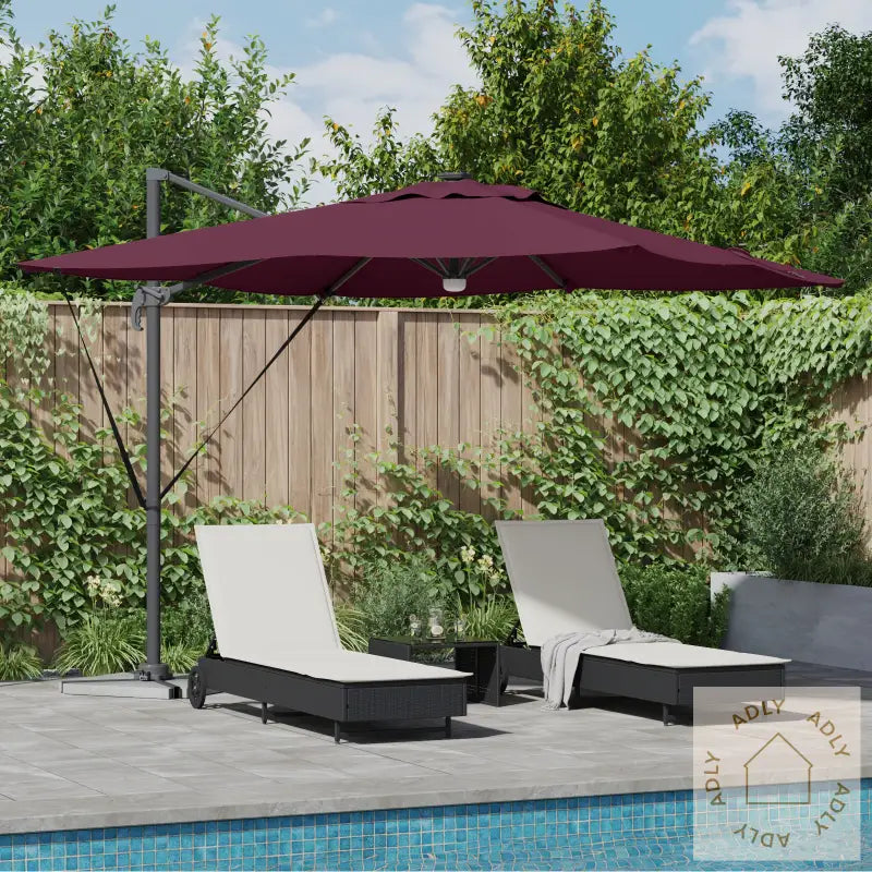 Cantilever Roma Parasol Med Led-Lamper Burgunder Rød 286X285X270 Cm Aluminium