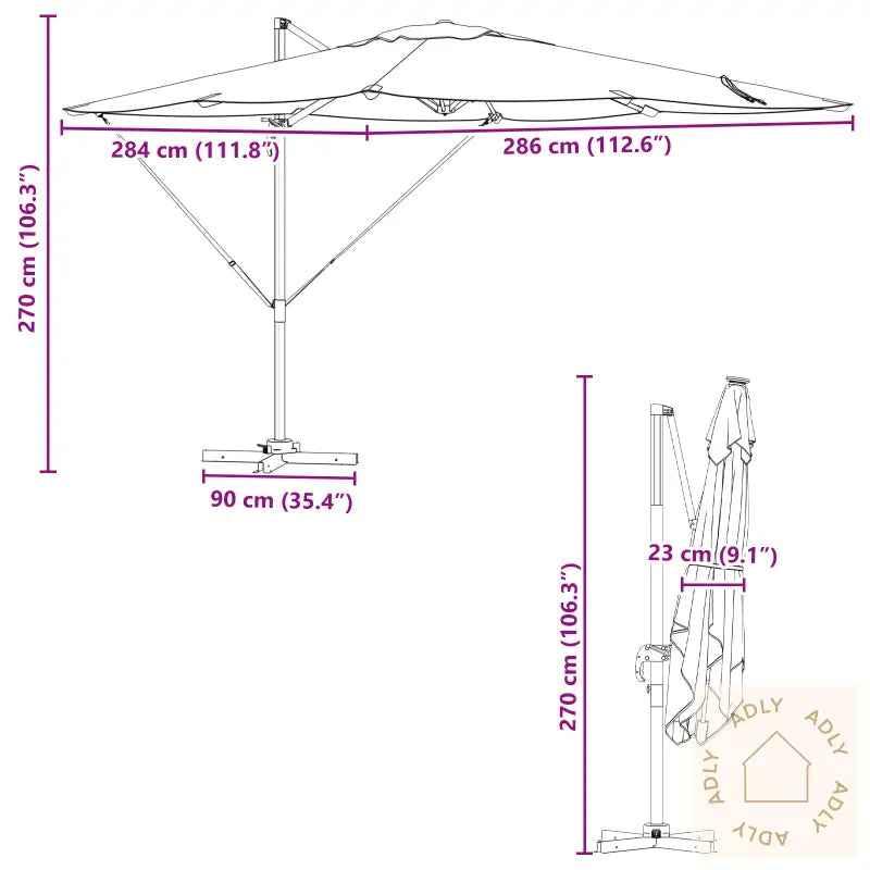 Cantilever Roma Parasoll Svart 286X285X265 Cm Aluminium
