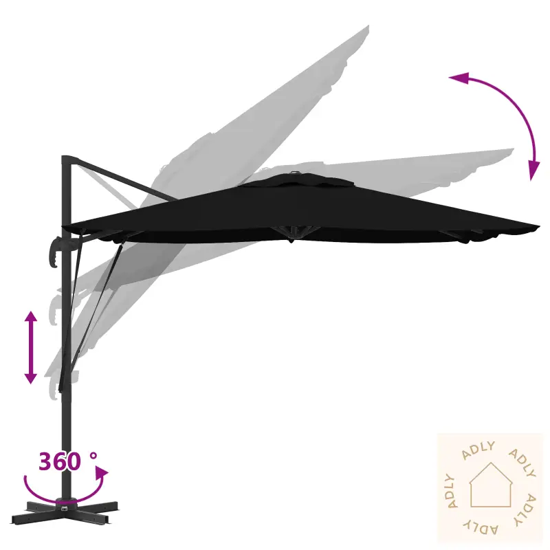 Cantilever Roma Parasoll Svart 286X285X265 Cm Aluminium