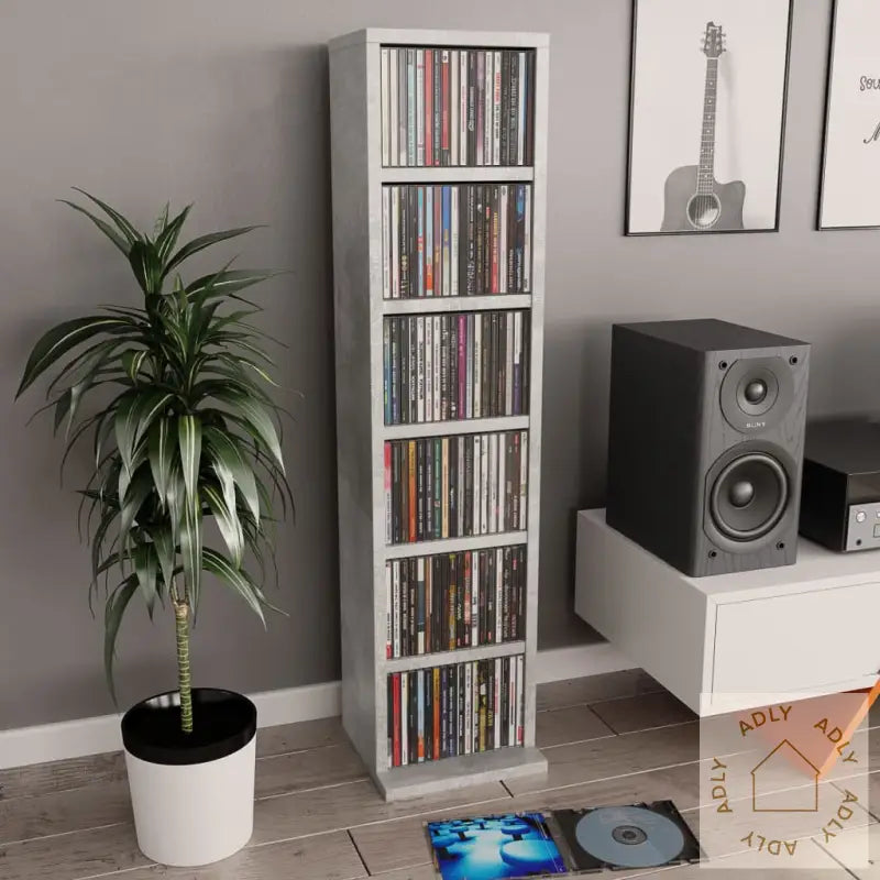 Cd-Skap Betonggrå 21X20X88 Cm Konstruert Tre