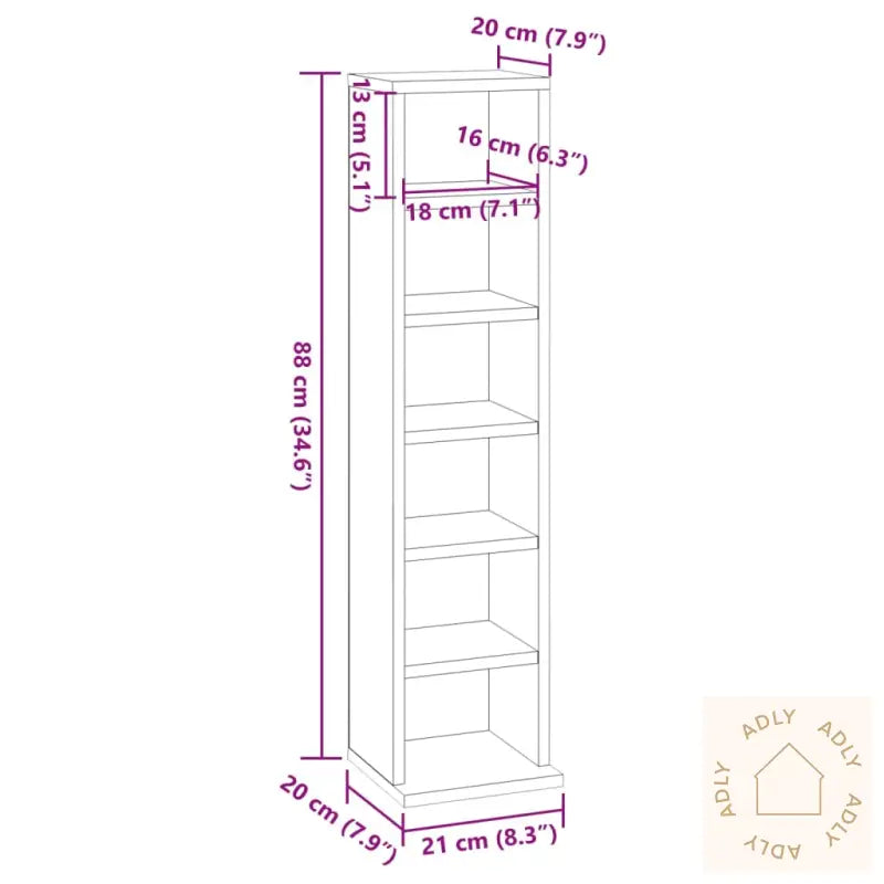 Cd-Skap Sonoma Eik 21X20X88 Cm Konstruert Tre