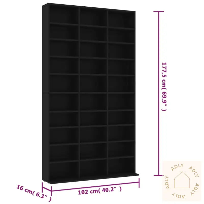 Cd-Hylle Svart 102X16X177,5 Cm Konstruert Tre