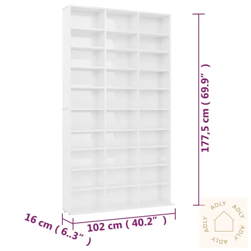 Cd-Hylle Høyglans Hvit 102X16X177,5 Cm Konstruert Tre