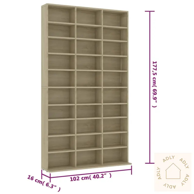 Cd-Hylle Sonoma Eik 102X16X177,5 Cm Konstruert Tre
