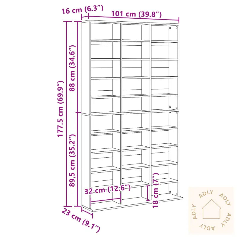 Cd-Hylle I Svart Eik 101X23X177,5 Cm Laget Av Konstruert Tre
