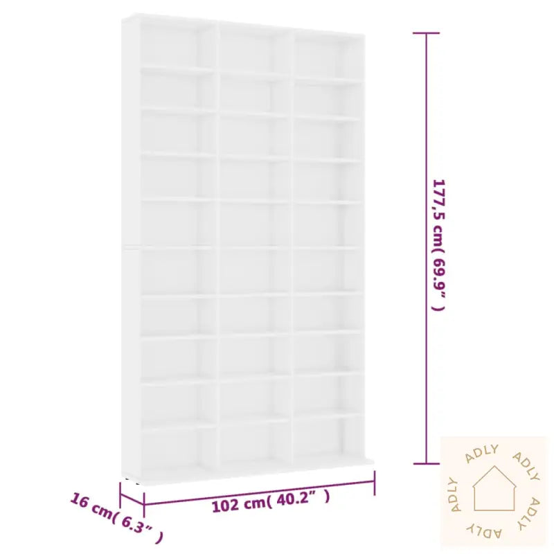 Cd-Hylle Hvit 102X16X177,5 Cm Konstruert Tre