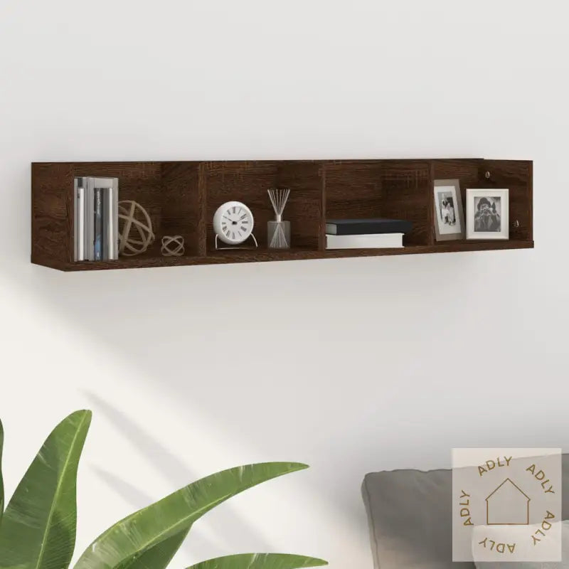 Veggmontert Cd-Hylle Brun Eik 100X18X18 Cm Konstruert Tre