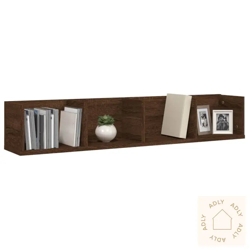 Veggmontert Cd-Hylle Brun Eik 100X18X18 Cm Konstruert Tre