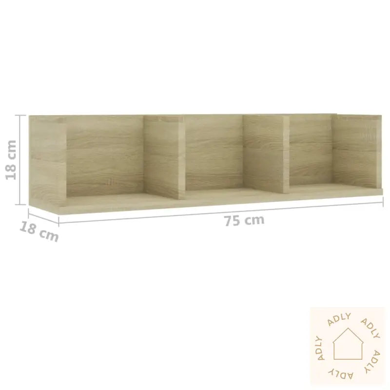 Veggmontert Cd-Hylle Sonoma Eik 75X18X18 Cm Konstruert Tre