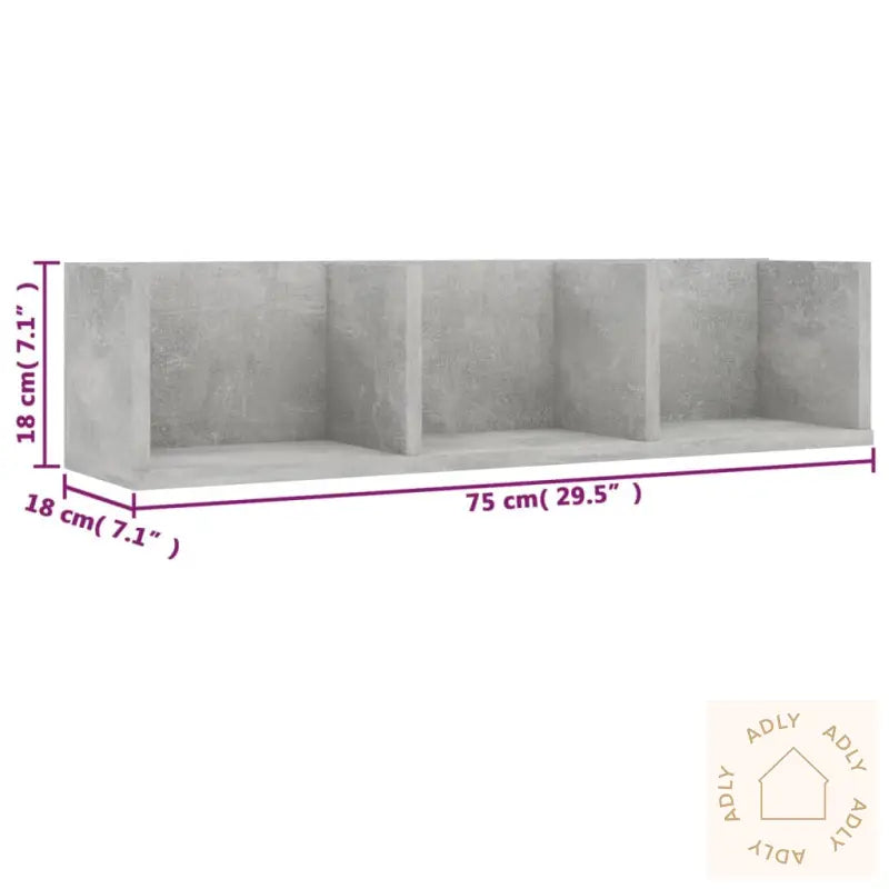 Veggmontert Cd-Hylle Betonggrå 75X18X18 Cm Konstruert Tre