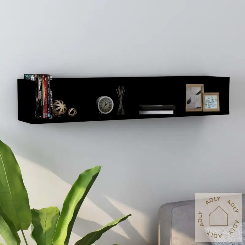 Veggmontert Cd-Hylle Svart 100X18X18 Cm Konstruert Tre