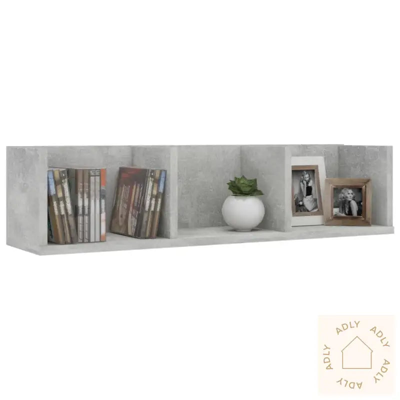 Veggmontert Cd-Hylle Betonggrå 75X18X18 Cm Konstruert Tre