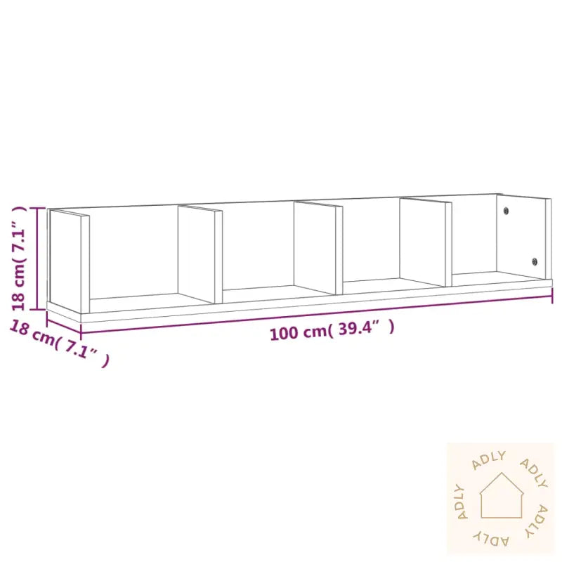 Veggmontert Cd-Hylle Grå Sonoma 100X18X18 Cm Konstruert Tre