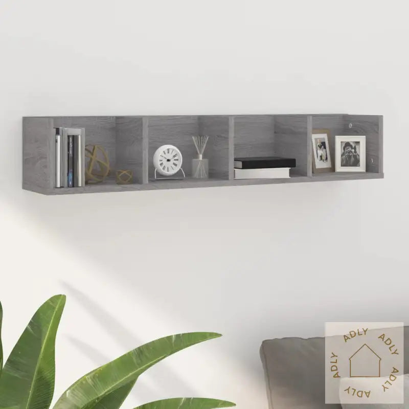 Veggmontert Cd-Hylle Grå Sonoma 100X18X18 Cm Konstruert Tre