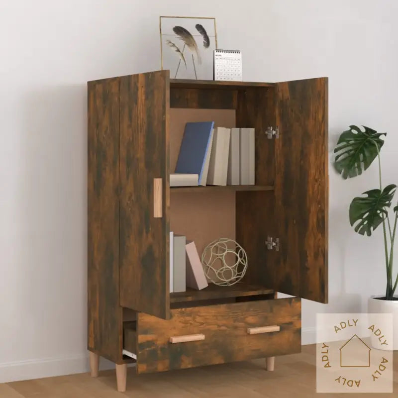 Highboard Røkt Eik 70X31X115 Cm Konstruert Tre