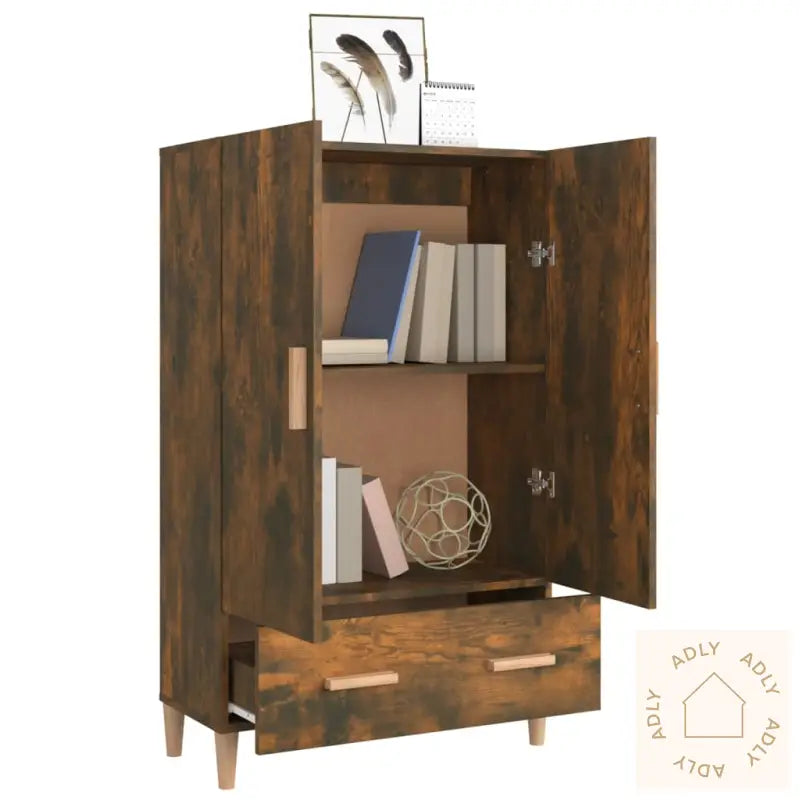 Highboard Røkt Eik 70X31X115 Cm Konstruert Tre