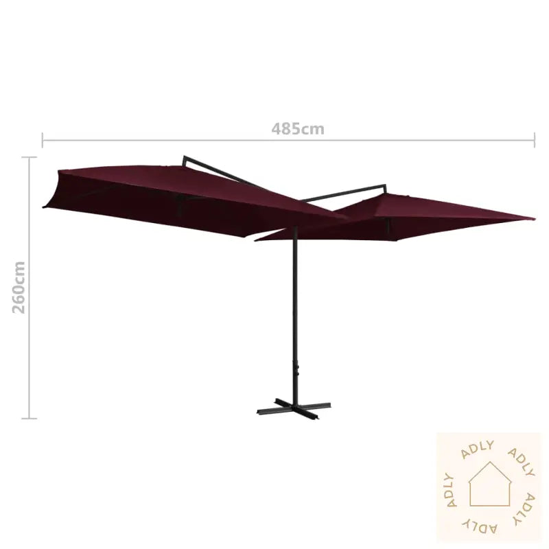Dobbel Parasoll Med Stålstang 250X250 Cm Vinrød