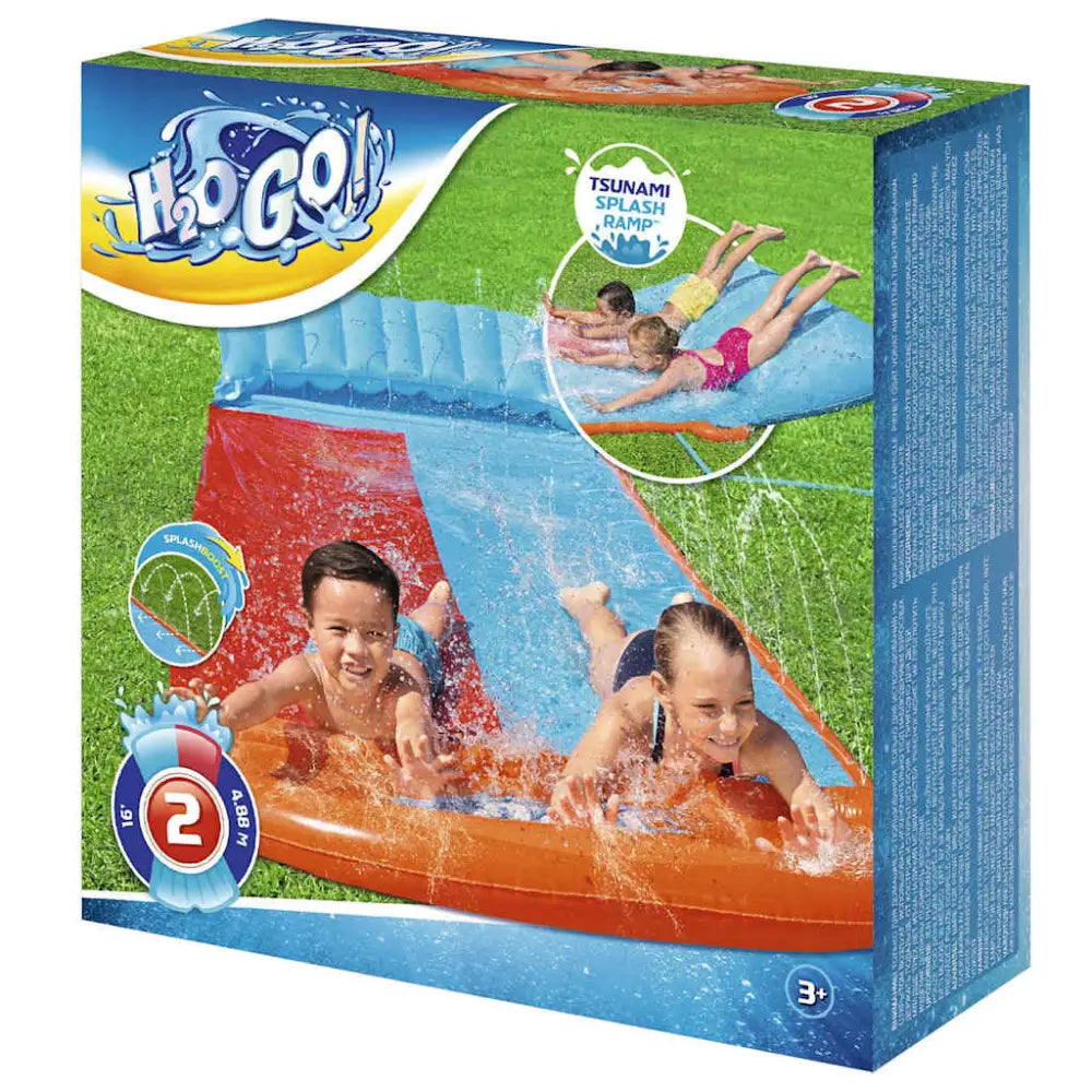 Dobbel sklie med tsunami plaskerampe og plaskebasseng - Bassengsklier