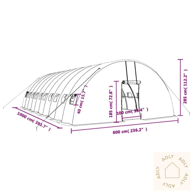 Drivhus Med Stålramme Hvit 60 M² 10X6X2,85 M
