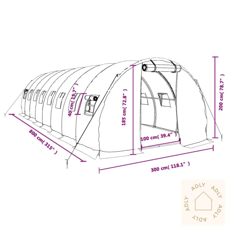 Drivhus Med Stålramme Grønn 24 M² 8X3X2 M