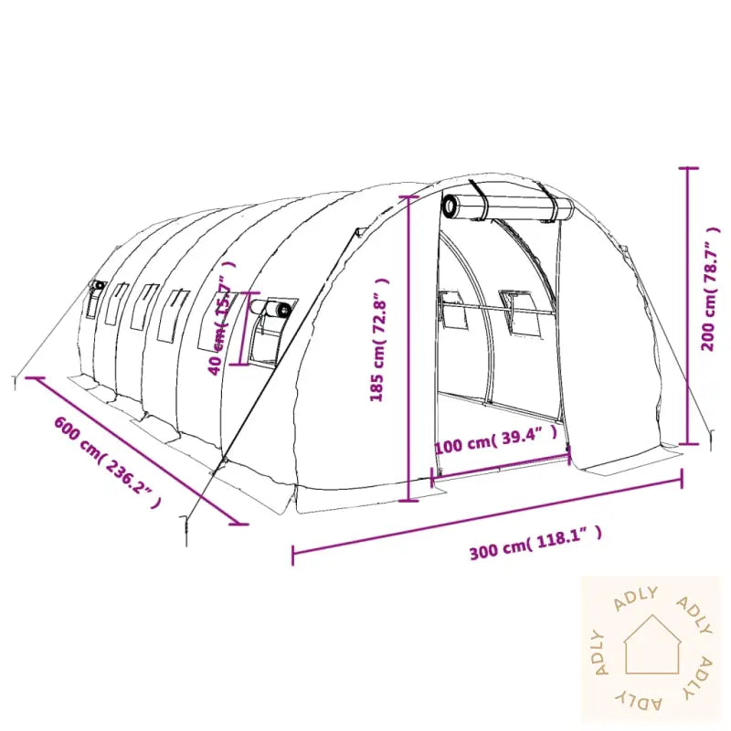 Drivhus Med Stålramme Hvit 18 M² 6X3X2 M