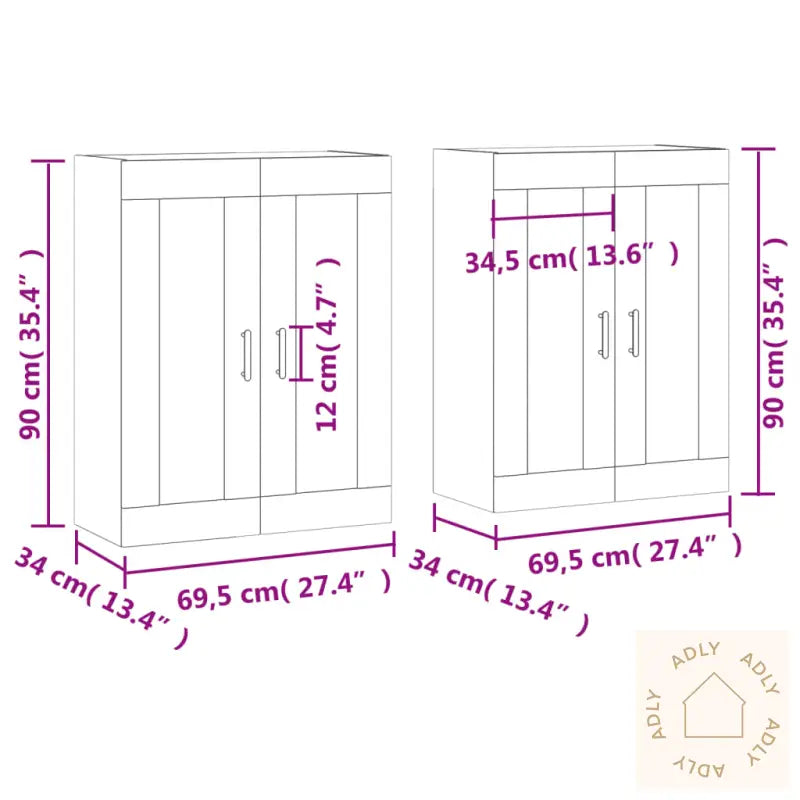 Veggskap 2 Stk Betonggrå Konstruert Tre