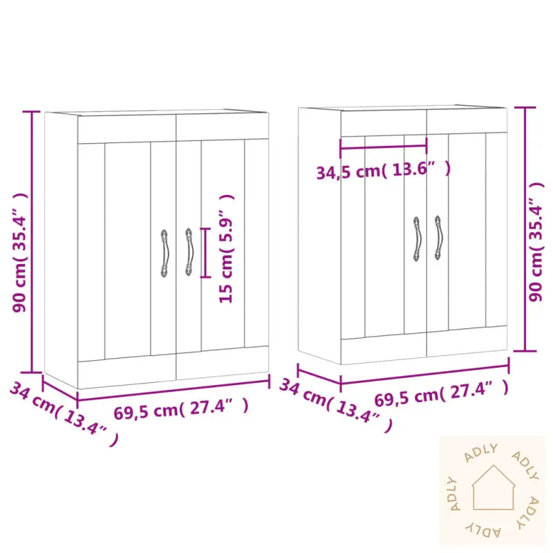 Veggskap 2 Stk Hvit Konstruert Tre