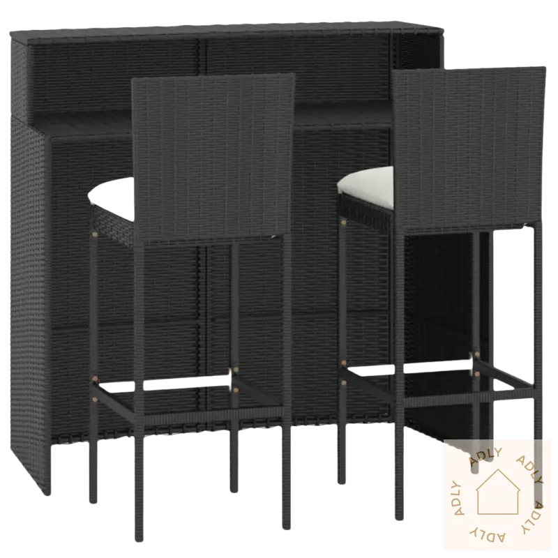 Black wicker barsett som er et elegant hagemøbler til uterommet og hjemmet