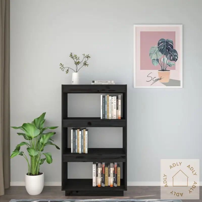 Bokhylle/Romdeler Svart 60X35X103 Cm Heltre Furu