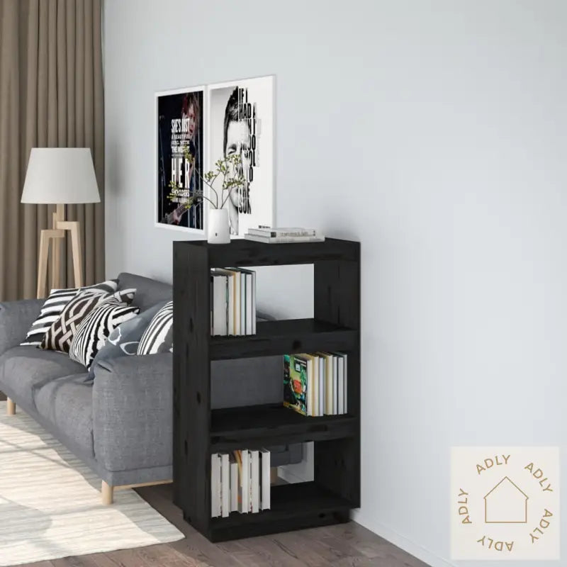 Bokhylle/Romdeler Svart 60X35X103 Cm Heltre Furu