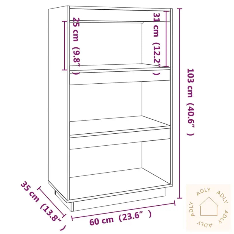 Bokhylle/Romdeler Svart 60X35X103 Cm Heltre Furu