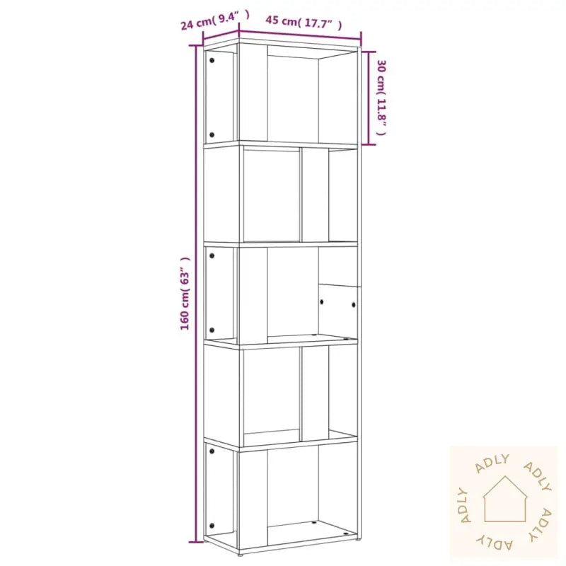 Bokhylle Røkt Eik 45X24X160 Cm Konstruert Tre