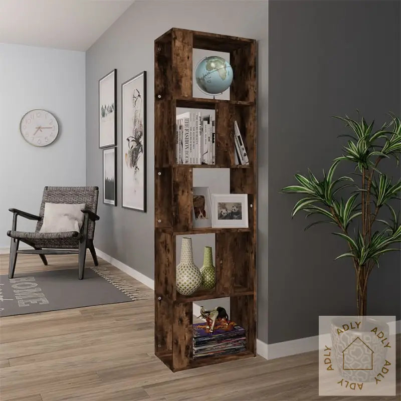 Bokhylle Røkt Eik 45X24X160 Cm Konstruert Tre