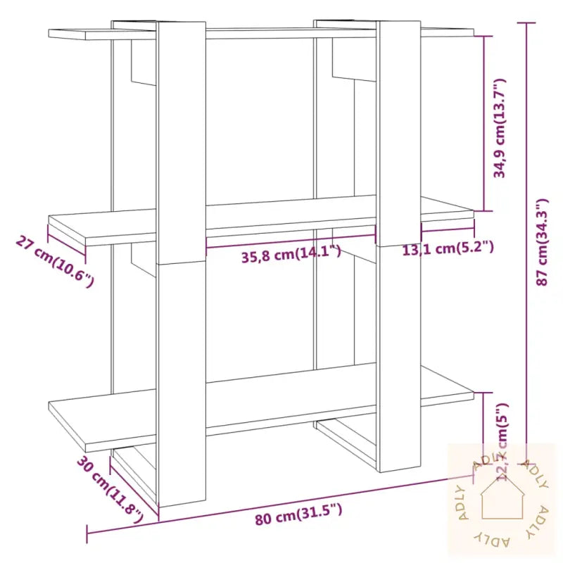 Bokhylle/Romdeler Røkt Eik 80X30X87 Cm