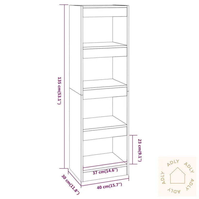 Bokhylle/Romdeler Røkt Eik 40X30X135 Cm