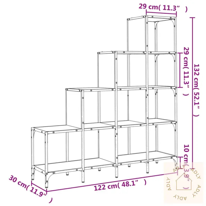 Bokhylle Svart 122X30X132 Cm Konstruert Tre