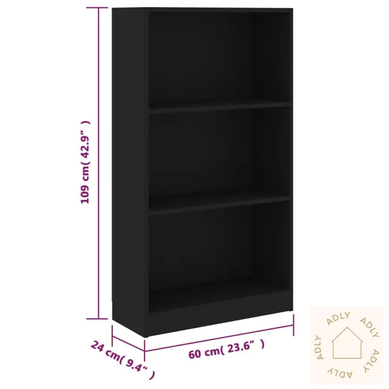 Bokhylle 3 Nivåer Svart 60X24X109 Cm Konstruert Tre