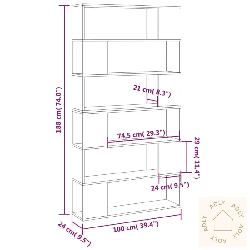 Bokhylle/Romdeler Hvit 100X24X188 Cm