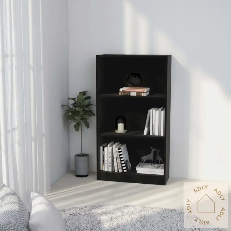 Bokhylle 3 Nivåer Svart 60X24X109 Cm Konstruert Tre